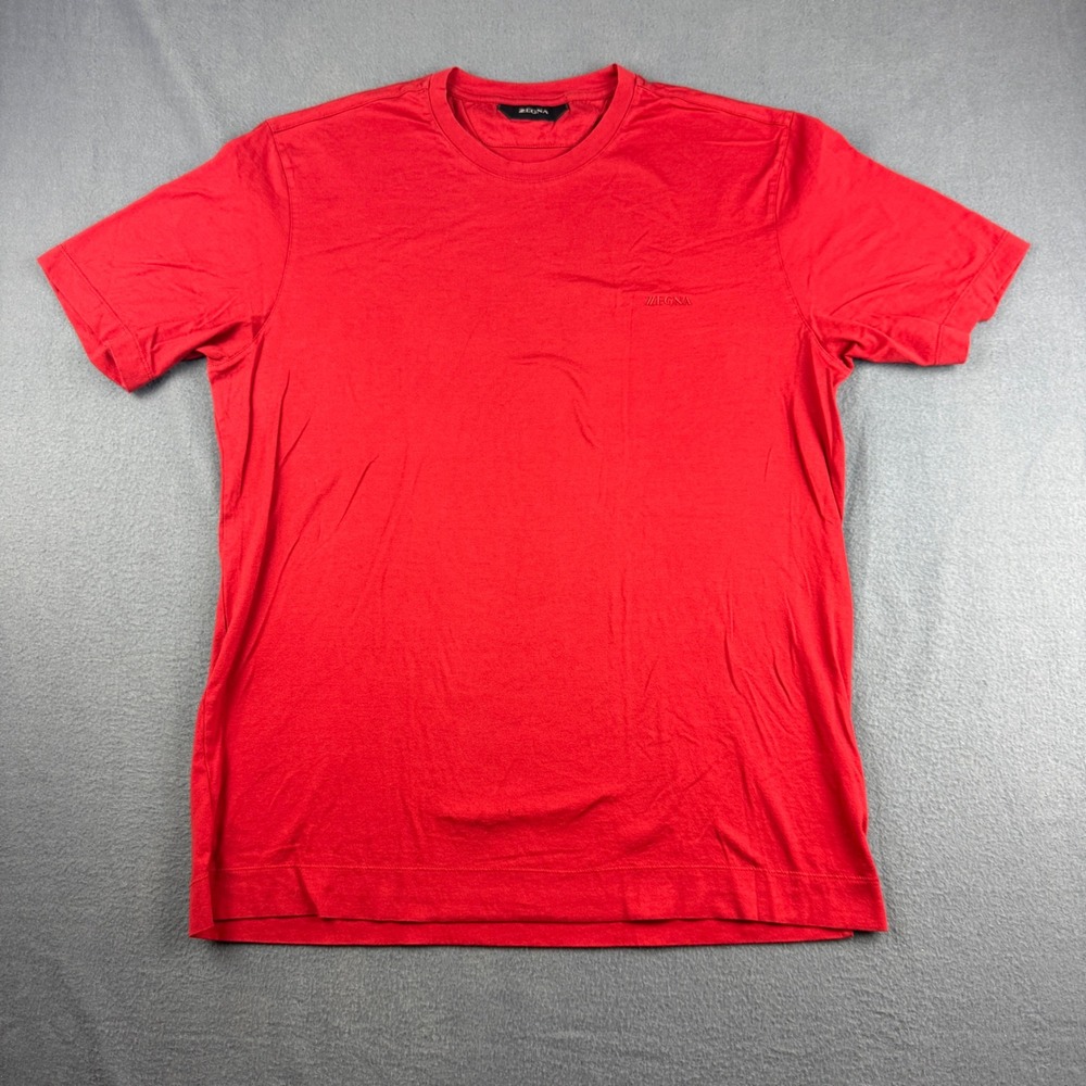 Zegna Maglietta Shirt Men's L Red Short Sleeve Cotton Crew Neck Logo Tee Italy